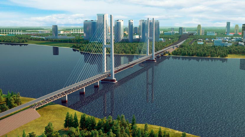 3D визуализация моста через реку Амур.